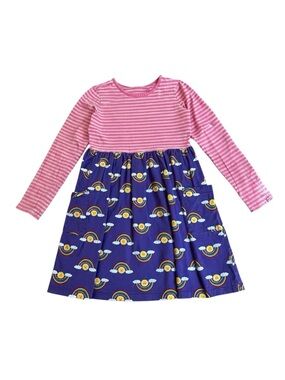 HANNA ANDERSSON MIXIE DRESS PINK-STRIPED LONG SLEEVE BODICE PURPLE RAINBOW SKIRT